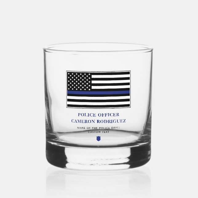 Personalised Thin Blue Line Police Officer Flag Whiskey Glass (Front)