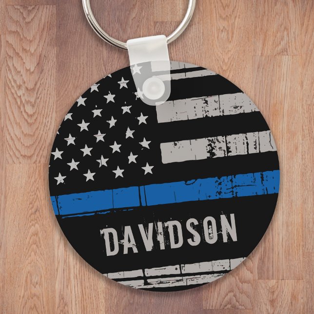 Personalised Thin Blue Line Police Officer Key Ring (Creator Uploaded)