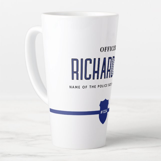 Personalised Thin Blue Line Police Officer Latte Mug (Left Angle)