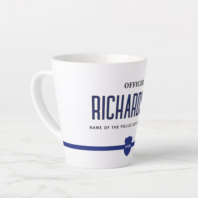 Personalised Thin Blue Line Police Officer Latte Mug (Left Angle)