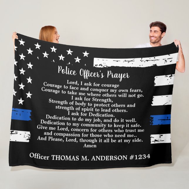 Personalised Thin Blue Line Police Officer Prayer Fleece Blanket (In Situ)