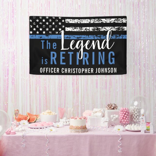Personalised Thin Blue Line Police Retirement Banner (Party)
