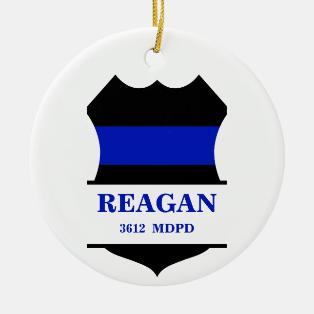 Personalised Thin Blue Line Police Shield  Ceramic Ornament (Front)