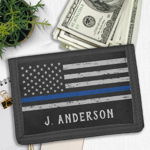 Personalised Thin Blue Line Police Trifold Wallet