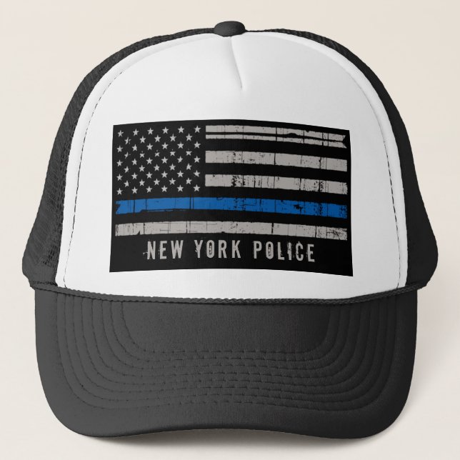 Personalised Thin Blue Line Police Trucker Hat (Front)