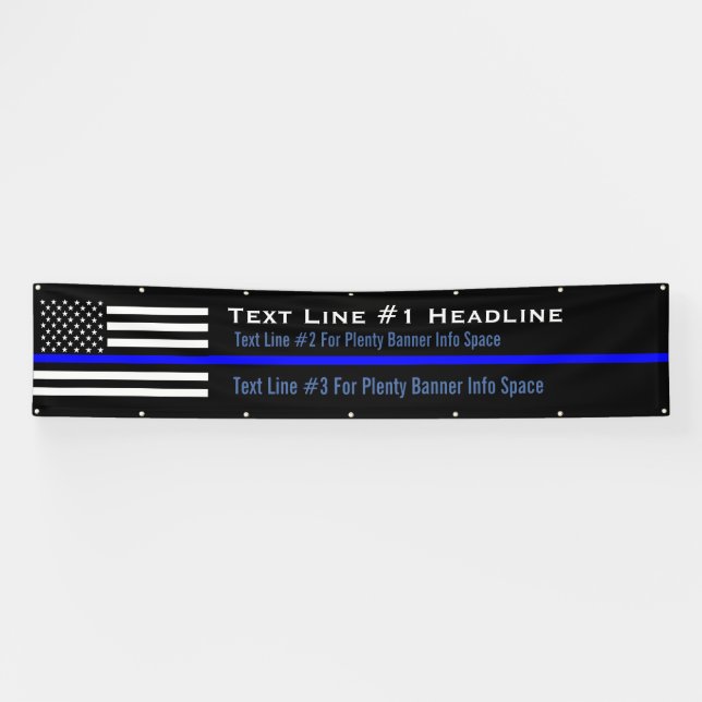 Personalised Thin Blue Line US Flag Long Display Banner (Horizontal)