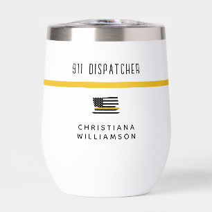 Personalised Thin Gold Line Flag 911 Dispatcher