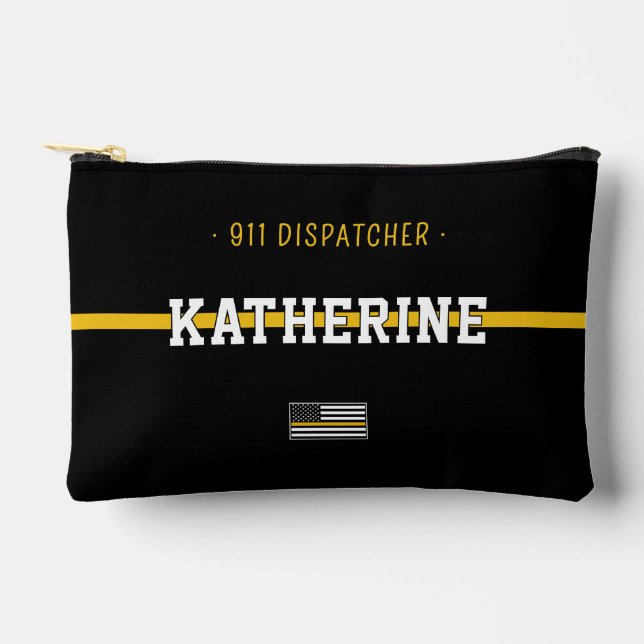 Personalised Thin Gold Line Flag 911 Dispatcher Accessory Pouch (Front)