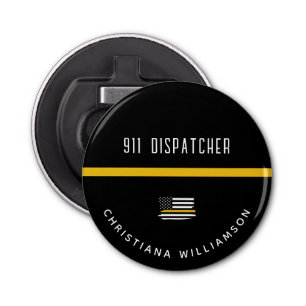 Personalised Thin Gold Line Flag 911 Dispatcher Bottle Opener