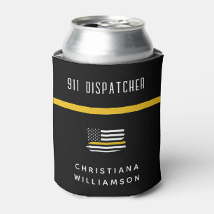 Personalised Thin Gold Line Flag 911 Dispatcher  Can Cooler