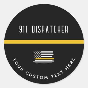 Personalised Thin Gold Line Flag 911 Dispatcher  Classic Round Sticker