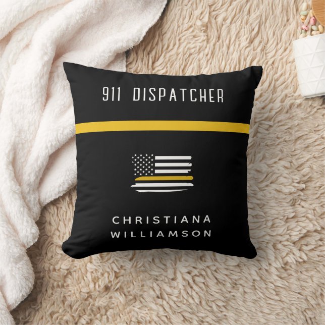 Personalised Thin Gold Line Flag 911 Dispatcher  Cushion (Blanket)
