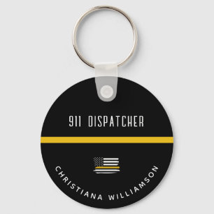 Personalised Thin Gold Line Flag 911 Dispatcher  Key Ring