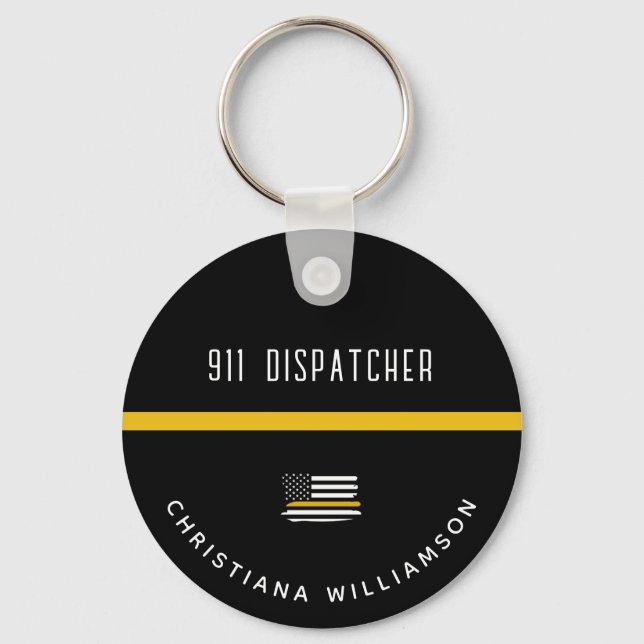Personalised Thin Gold Line Flag 911 Dispatcher  Key Ring (Front)