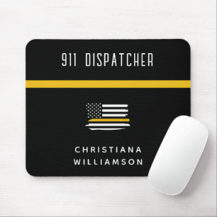 Personalised Thin Gold Line Flag 911 Dispatcher  Mouse Pad