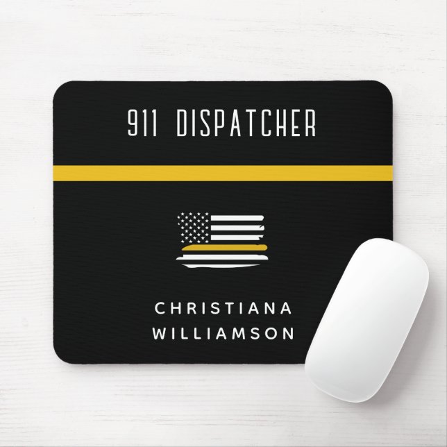 Personalised Thin Gold Line Flag 911 Dispatcher  Mouse Pad (With Mouse)