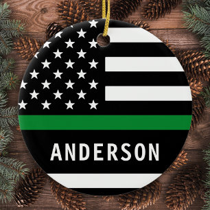 Personalised Thin Green Line Military Christmas Ceramic Ornament