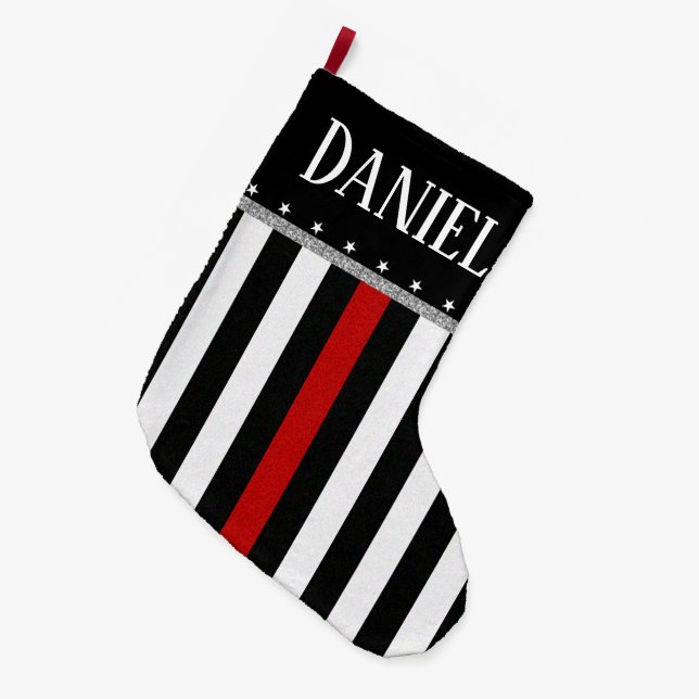 Personalised Thin Red Line Firefighter Flag Large Christmas Stocking (Front (Hanging))