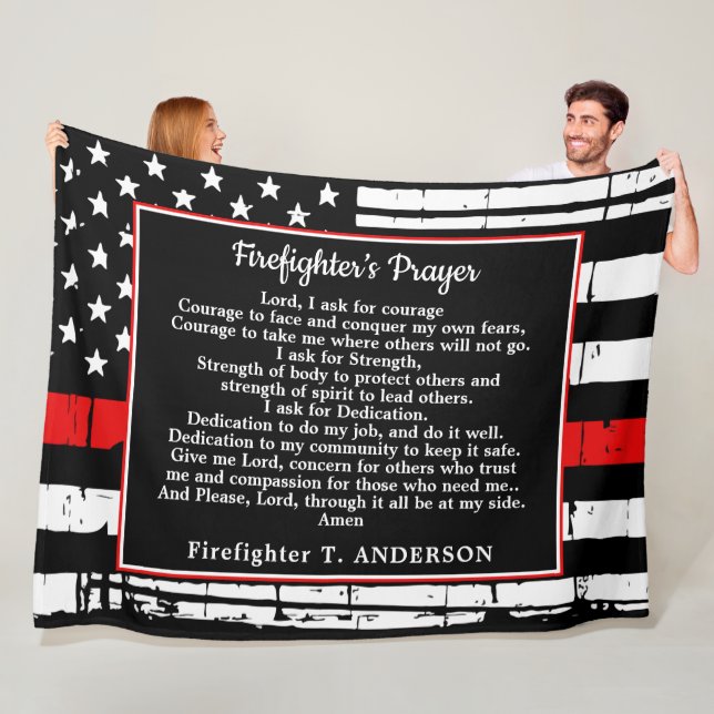 Personalised Thin Red Line Firefighter Prayer Fleece Blanket (In Situ)