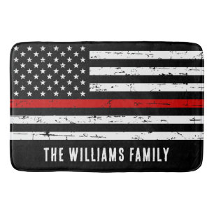Personalised Thin Red Line Flag Firefighter Bath Mat