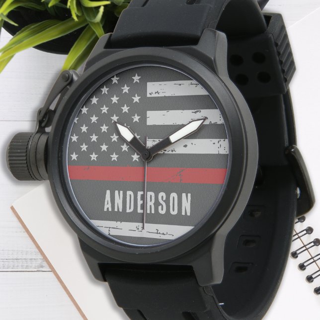 Personalised Thin Red Line Flag Firefighter Watch (Creator Uploaded)