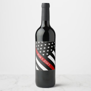 Personalised Thin Red Line Flag Wine Label