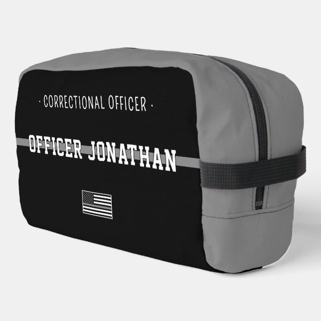 Personalised Thin Silver Line Correction Officer Dopp Kit (Left Corner)