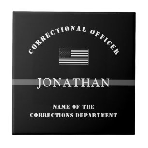 Personalised Thin Silver Line Corrections Officer Ceramic Tile