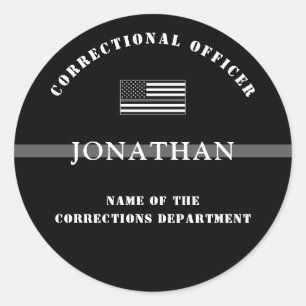 Personalised Thin Silver Line Corrections Officer Classic Round Sticker