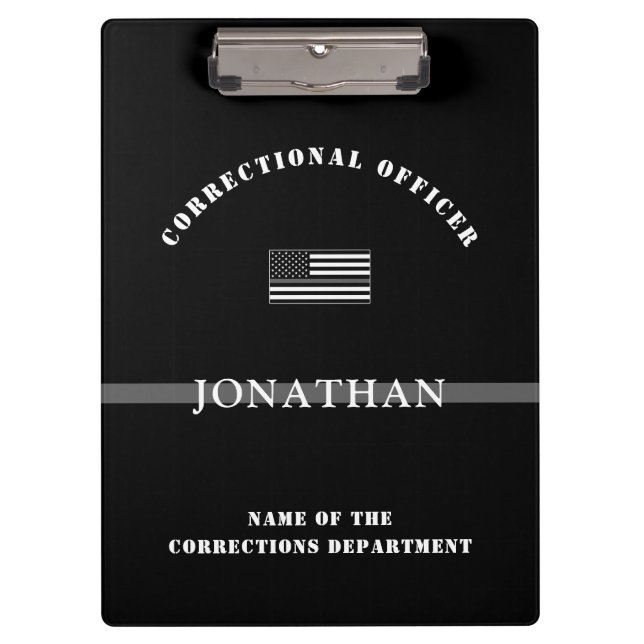 Personalised Thin Silver Line Corrections Officer Clipboard (Front)