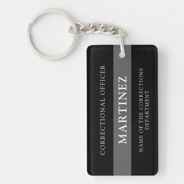 Personalised Thin Silver Line Corrections Officer Key Ring (Front)