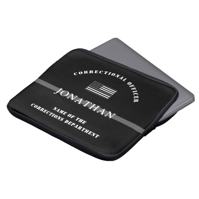 Personalised Thin Silver Line Corrections Officer Laptop Sleeve (Front Top)
