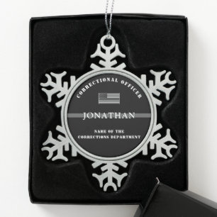 Personalised Thin Silver Line Corrections Officer Snowflake Pewter Christmas Ornament