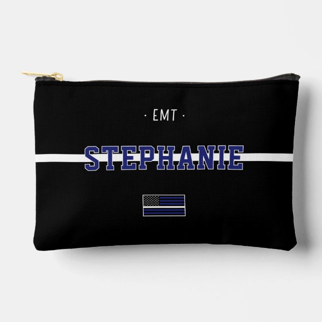 Personalised  Thin White Line USA Flag EMS EMT  Accessory Pouch (Front)