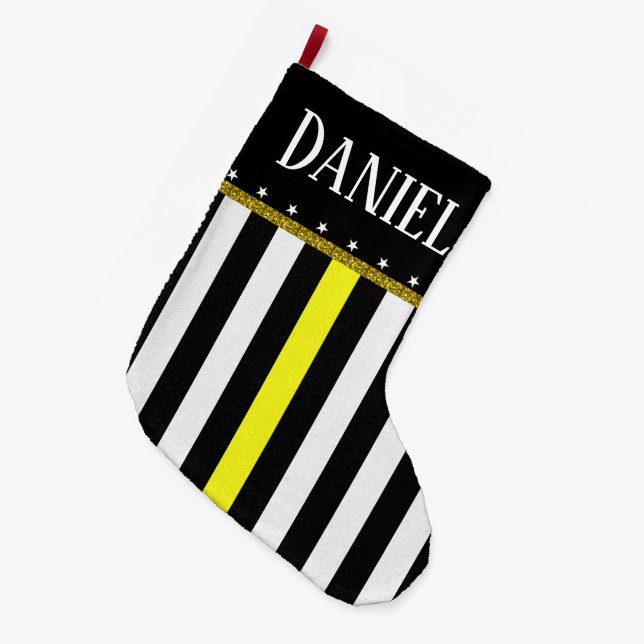Personalised Thin Yellow Line Dispatcher Flag Large Christmas Stocking (Front (Hanging))