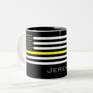 Personalised Thin Yellow Line Dispatcher Flag Two-Tone Coffee Mug