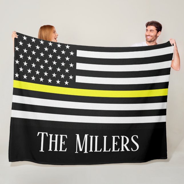 Personalised Thin Yellow Line Flag Fleece Blanket (In Situ)