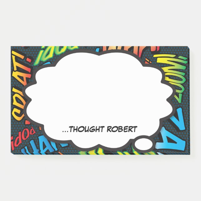 Personalised Think Bubble Fun Colourful Comic Book Post-it Notes (Front)