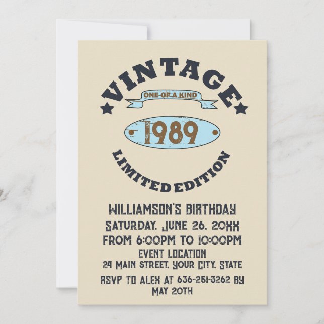 Personalised thirty vintage 30th birthday party invitation (Front)