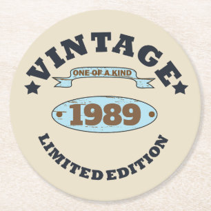 Personalised thirty vintage 30th birthday party round paper coaster