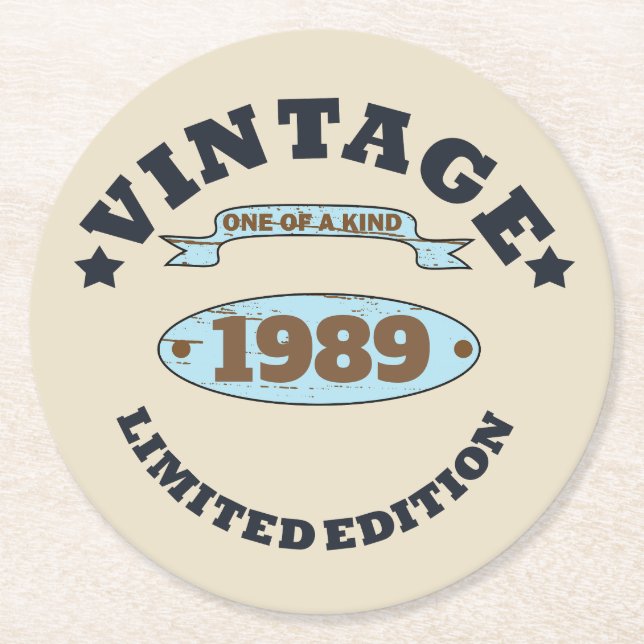 Personalised thirty vintage 30th birthday party round paper coaster (Front)