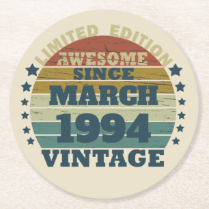 Personalised Thirty vintage 30th birthday party Round Paper Coaster