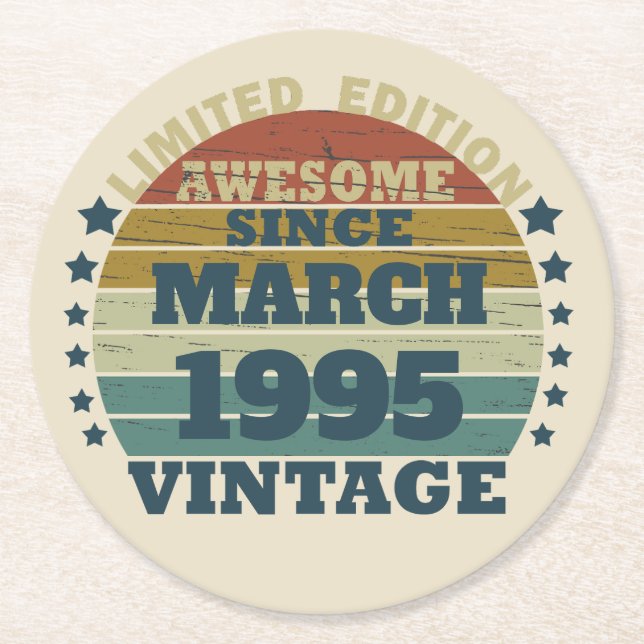 Personalised Thirty vintage 30th birthday party Round Paper Coaster (Front)
