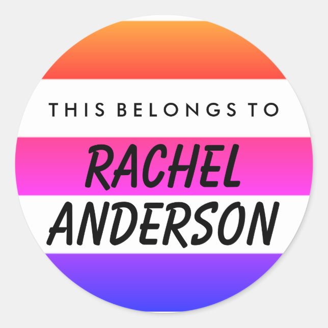 Personalised This Belongs To Round Sticker (Front)