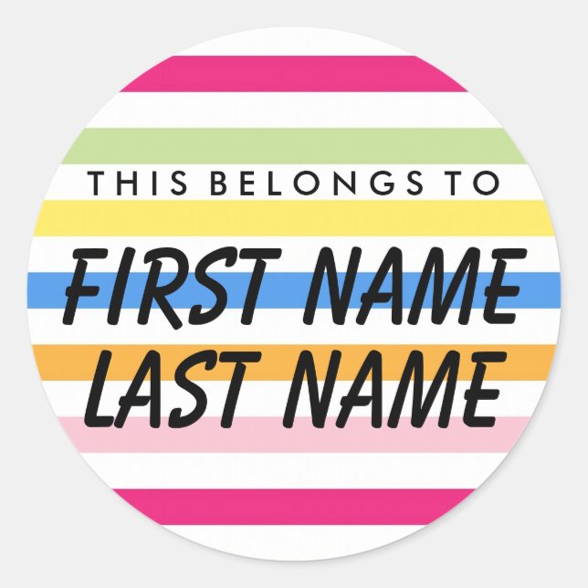 Personalised This Belongs To Round Sticker (Front)