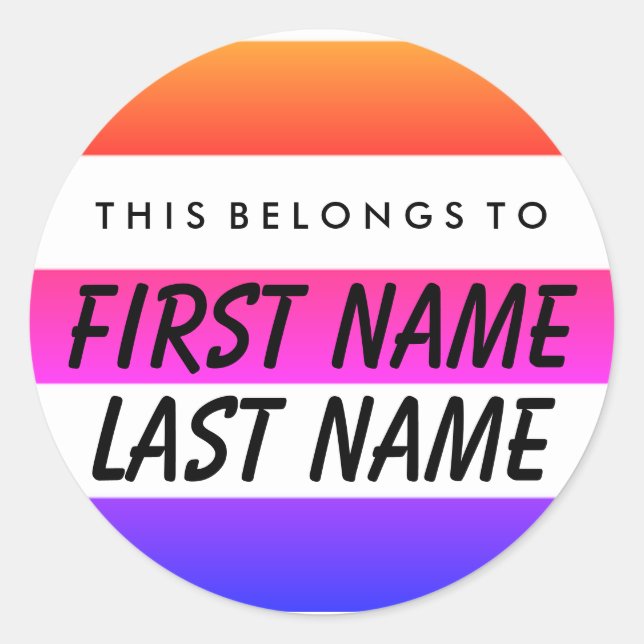 Personalised This Belongs To Round Sticker (Front)