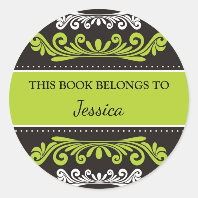Personalised This Book Belongs To Green Classic Round Sticker (Front)