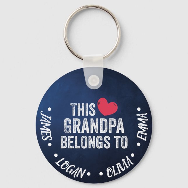Personalised This Grandpa belongs to Custom Names  Key Ring (Front)