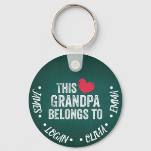 Personalised This Grandpa belongs to Custom Names Key Ring