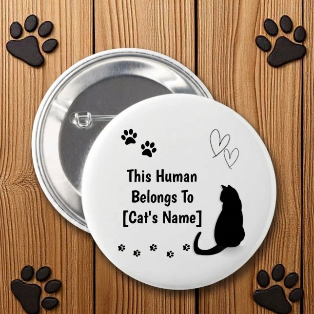 Personalised This Human Belongs To Cat Pin Button (Creator Uploaded)